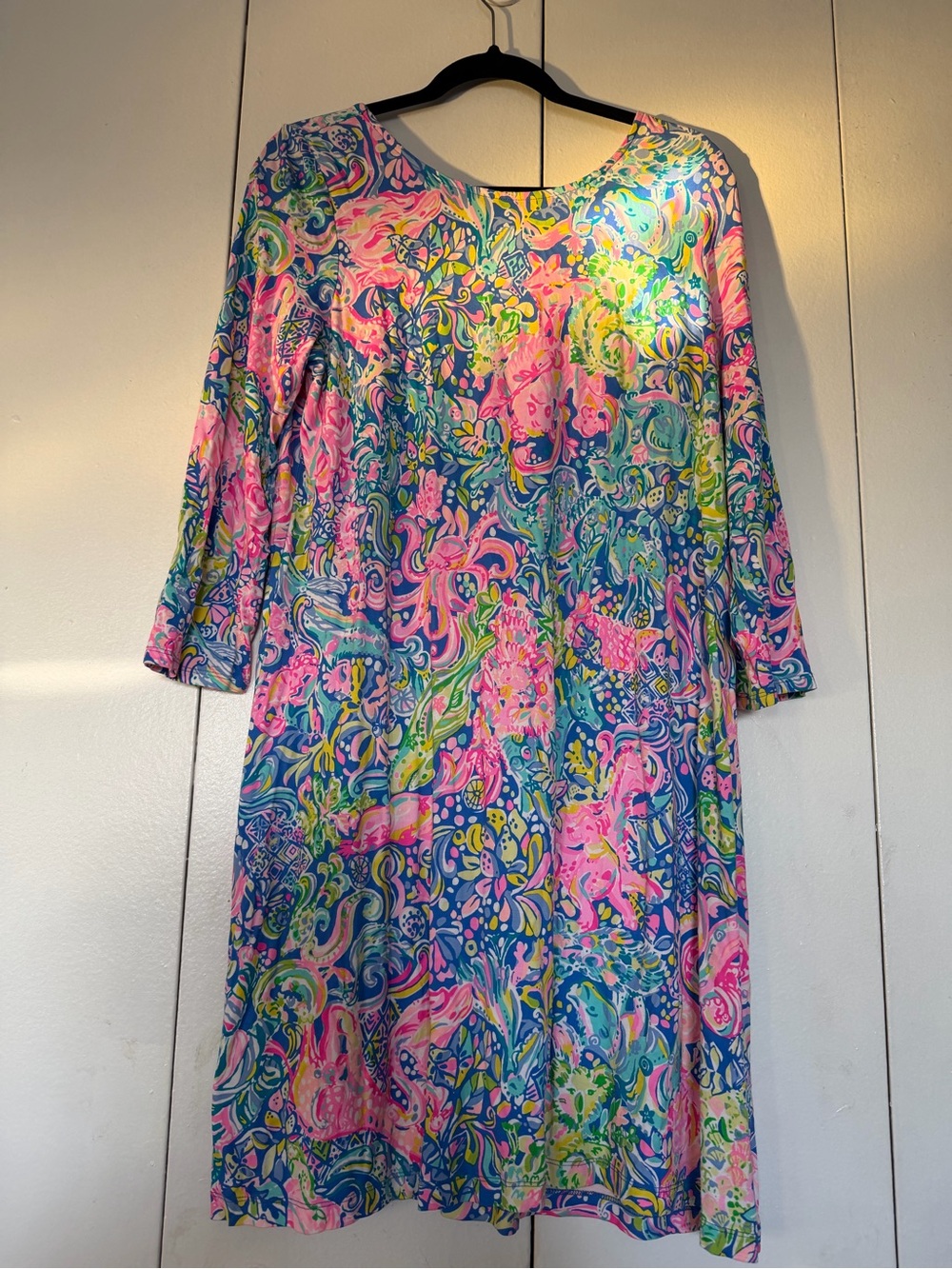 Lilly Pulitzer Pink, Blue & Green Floral Long Sleeve Shift Dress